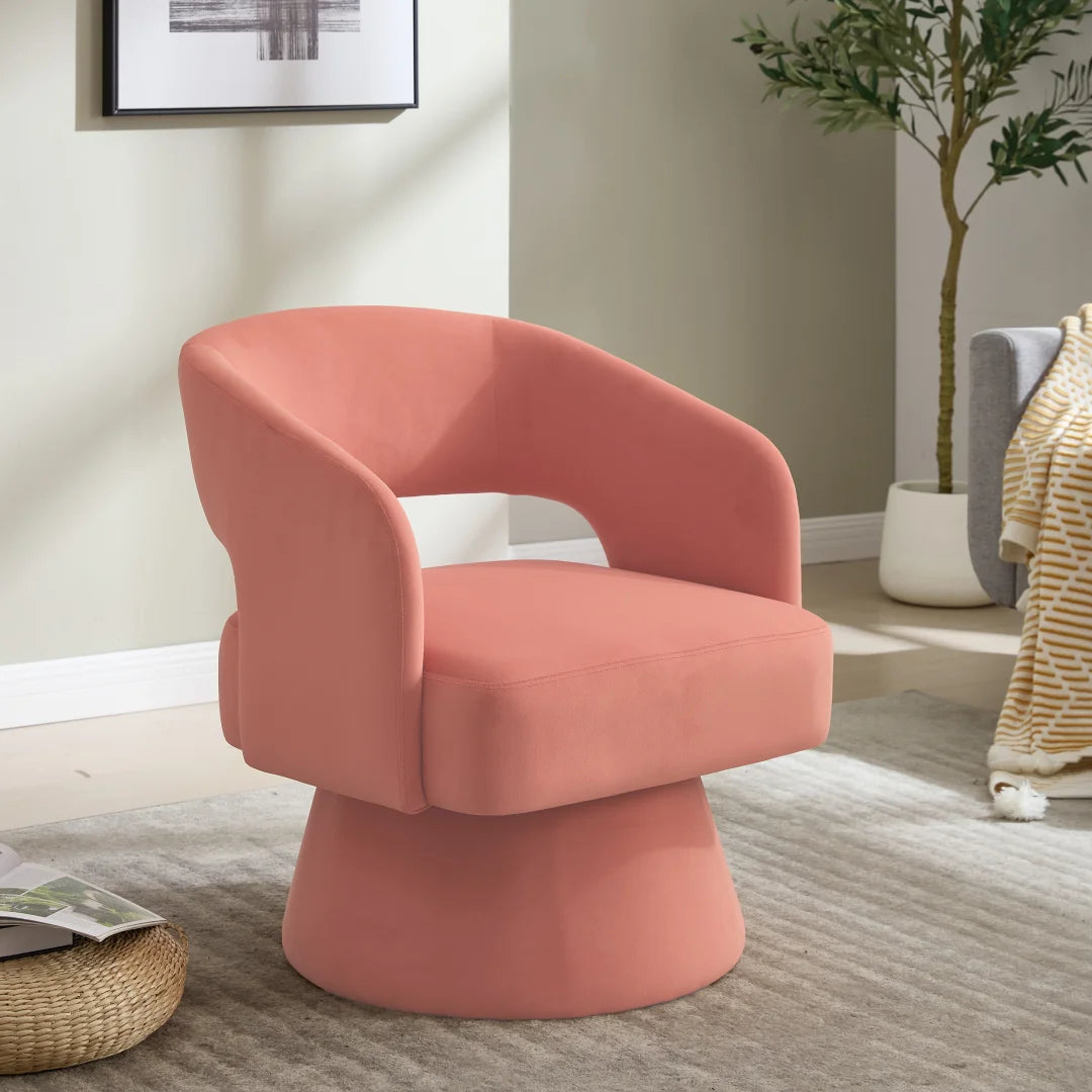 Fauteuil Dune – velours corail, pivotant