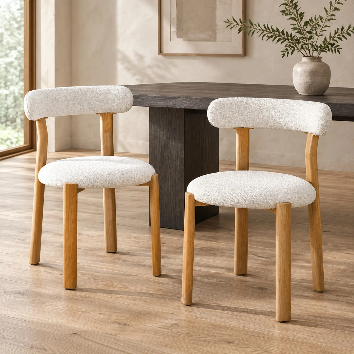 Chaises Lin en bouclette et bois
