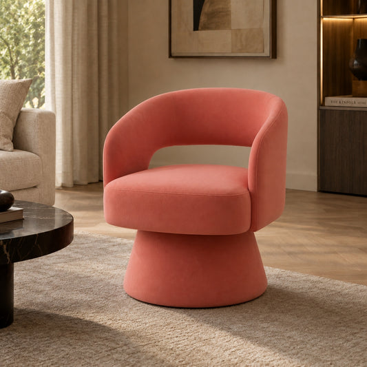 Fauteuil Dune en velours corail dans un salon