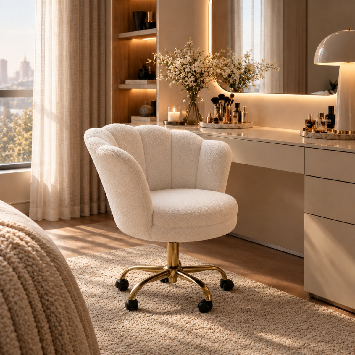 Chaise Perle devant une coiffeuse