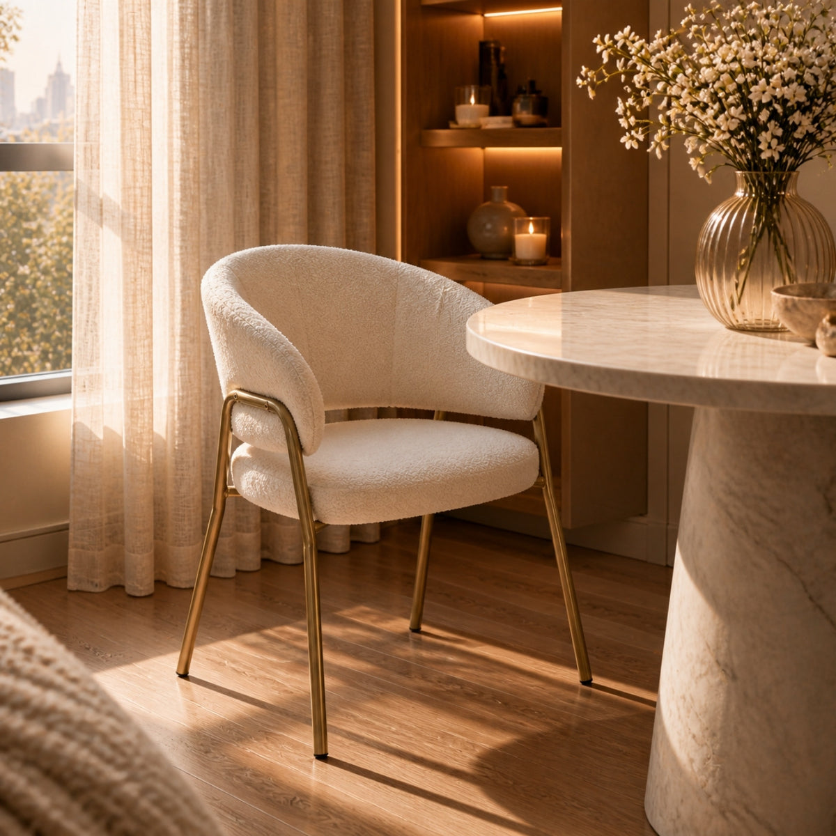 Chaise Opale près d'une table en marbre