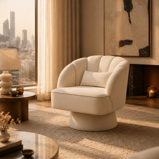 Fauteuil Halo en velours ivoire dans un salon