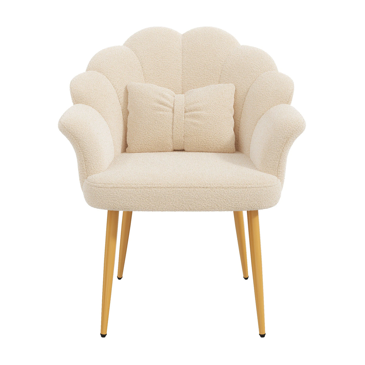 Fauteuil Pétale – peluche crème, pieds dorés