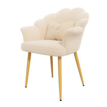 Fauteuil Pétale – peluche crème, pieds dorés