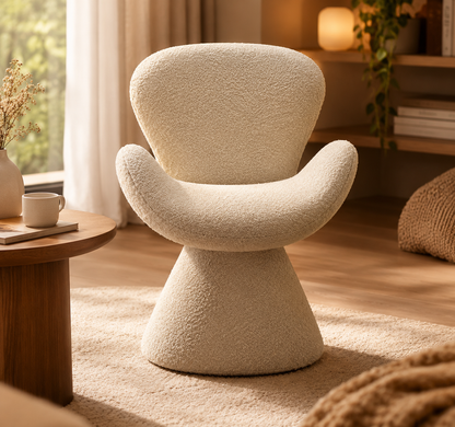 Fauteuil Céleste bouclette crème dans un coin lecture