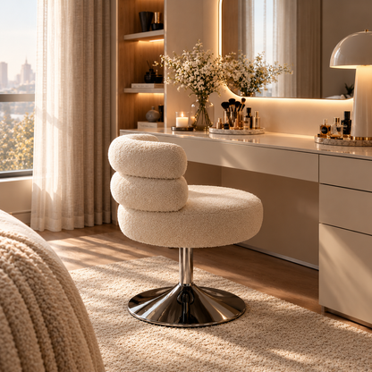 Chaise de coiffeuse Perle devant une coiffeuse