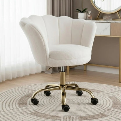 Chaise de coiffeuse Perle – pétale en velours blanc, pied doré