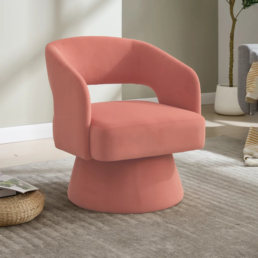 Fauteuil Dune – velours corail, pivotant